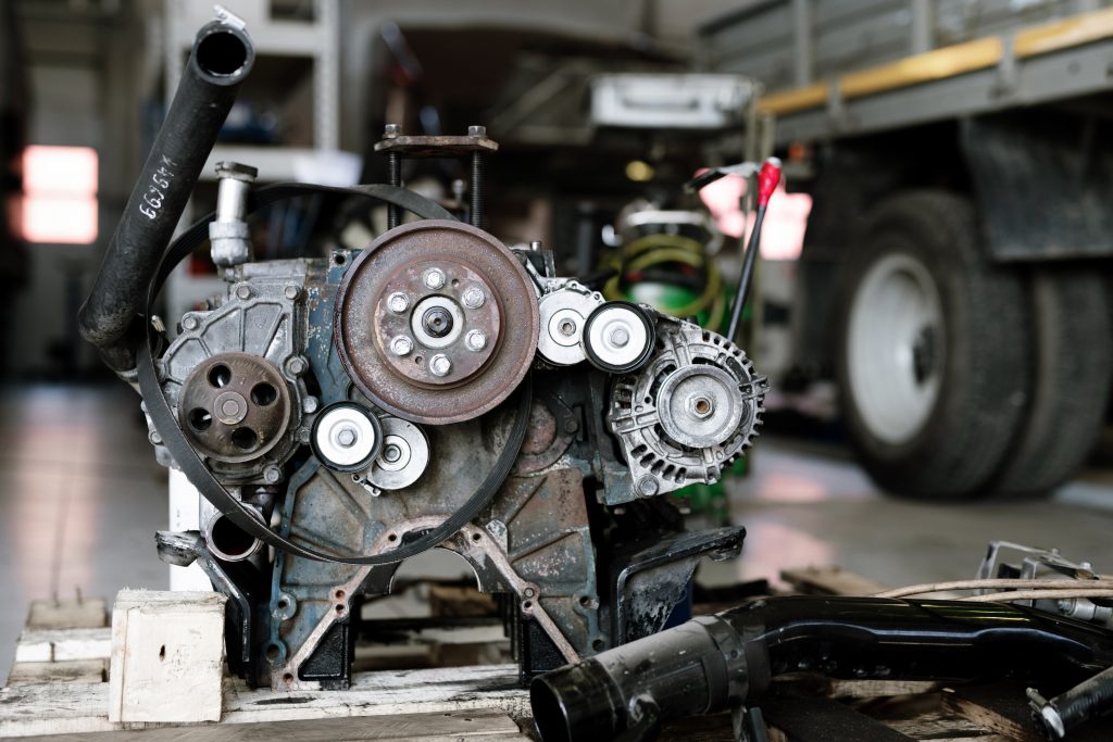 part of mechanism or engine of large automobile