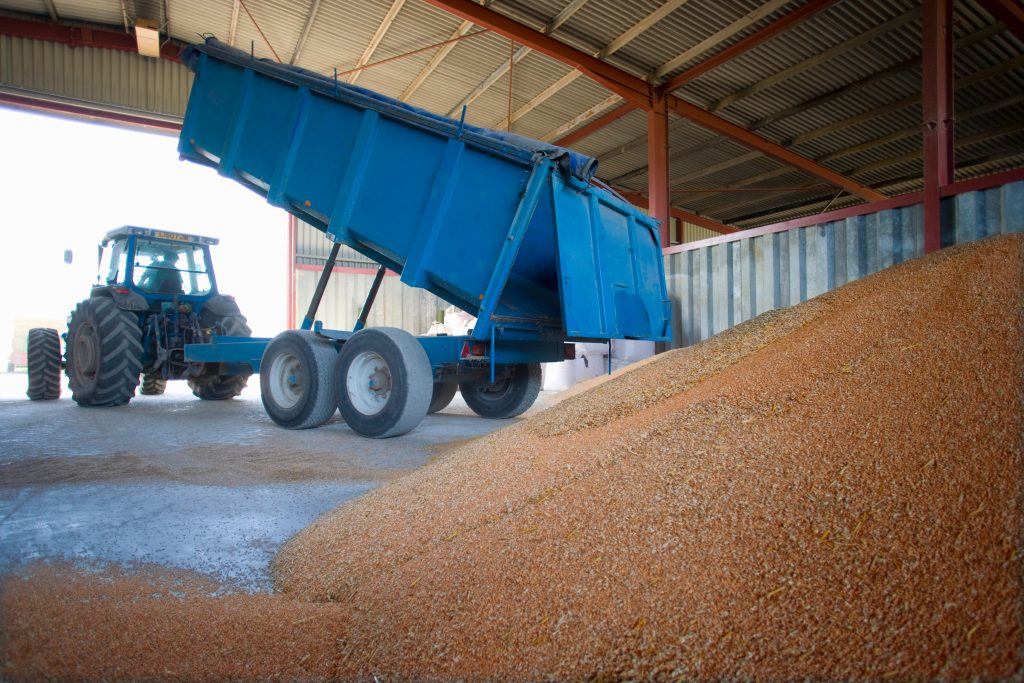 tractor unloading grain into a storage facility 2026 03 26 04 53 11 utc