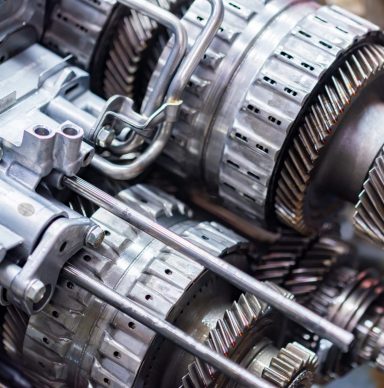 close up helical gears in car automatic transmission